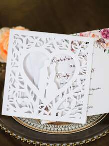 1入組鏤空婚禮請帖卡 - 白色 - 查看 1