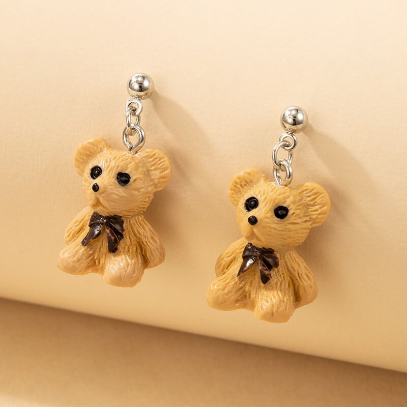 

Cartoon Bear Drop Earrings, Brown