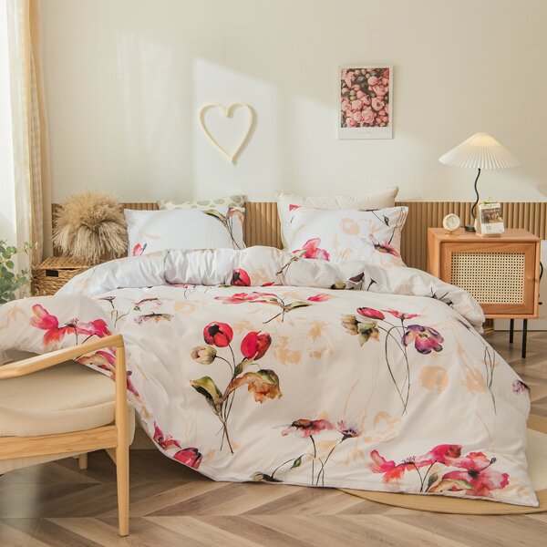 

Flower Print Duvet Cover Set Without Filler, Multicolor