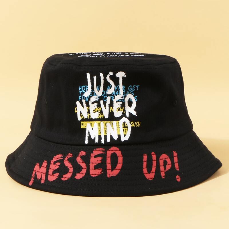 

Guys Slogan Graphic Bucket Hat, Black