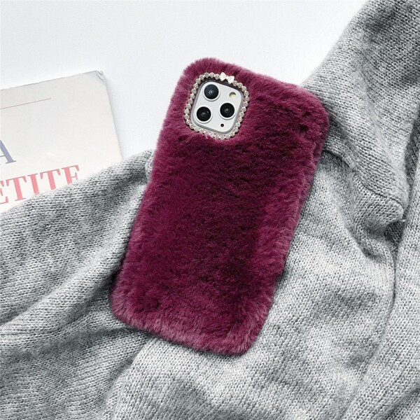 

Rhinestone Decor Fluffy Phone Case, Burgundy