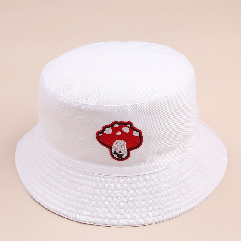 

Mushroom Embroidery Bucket Hat, White