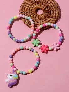 3入組女孩獨角獸吊墜串珠手鐲