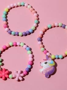 3入組女孩獨角獸吊墜串珠手鐲