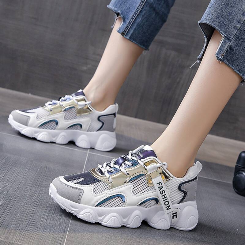 

Colorblock Lace-up Mesh Chunky Sneakers, Multicolor