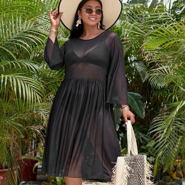 

Plus Sheer Mesh Cover Up, Black