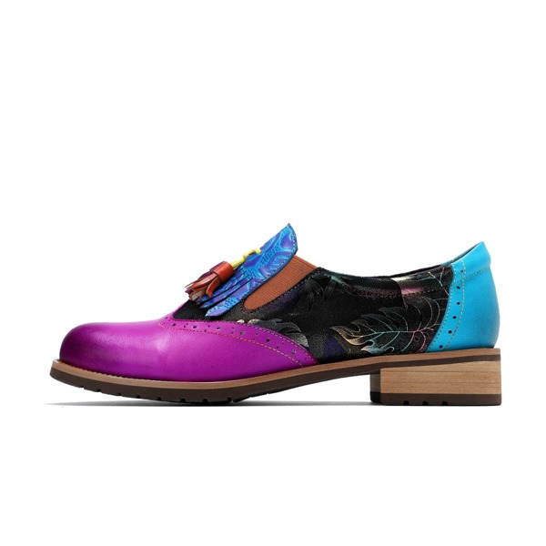 

Tassel Charm Color Block Leather Loafers, Purple