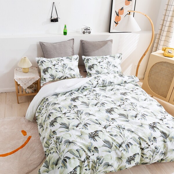 

Leaf Print Duvet Cover Set Without Filler, Multicolor