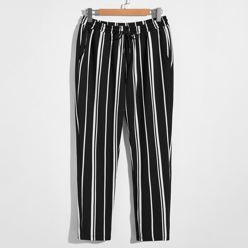 

Guys Drawstring Waist Striped Pants, Black and white