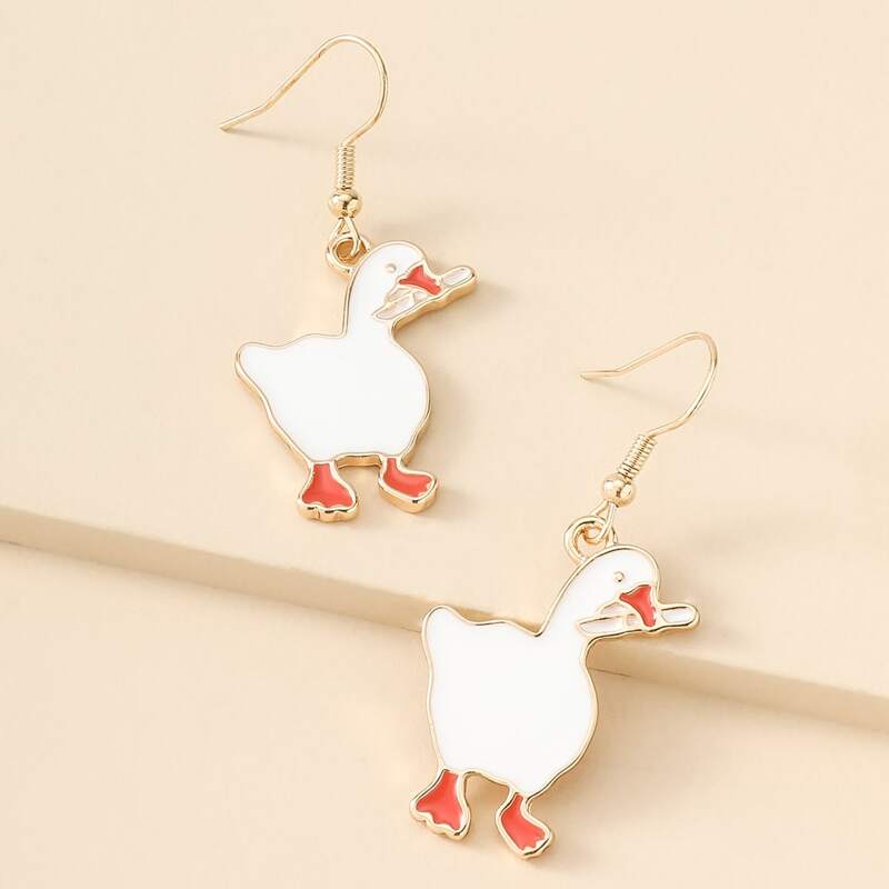 

Cartoon Duck Drop Earrings, Gold