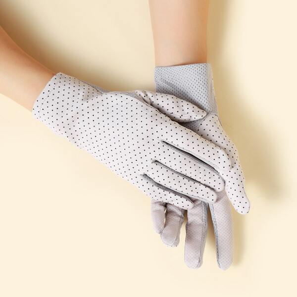 

Polka Dot Print Gloves, Light grey