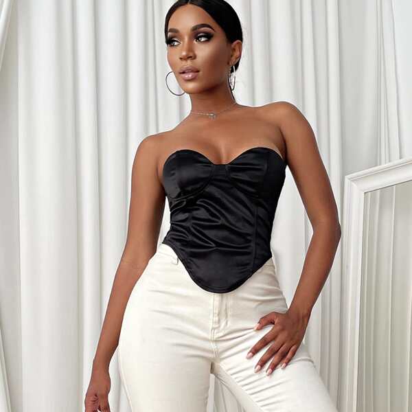 

Lace Up Back Tube Top, Black