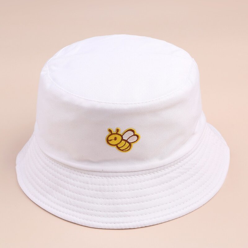 

Bee Embroidery Bucket Hat, White