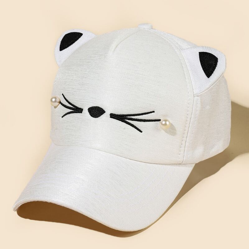 

Faux Pearl & Ear Decor Baseball Cap, White