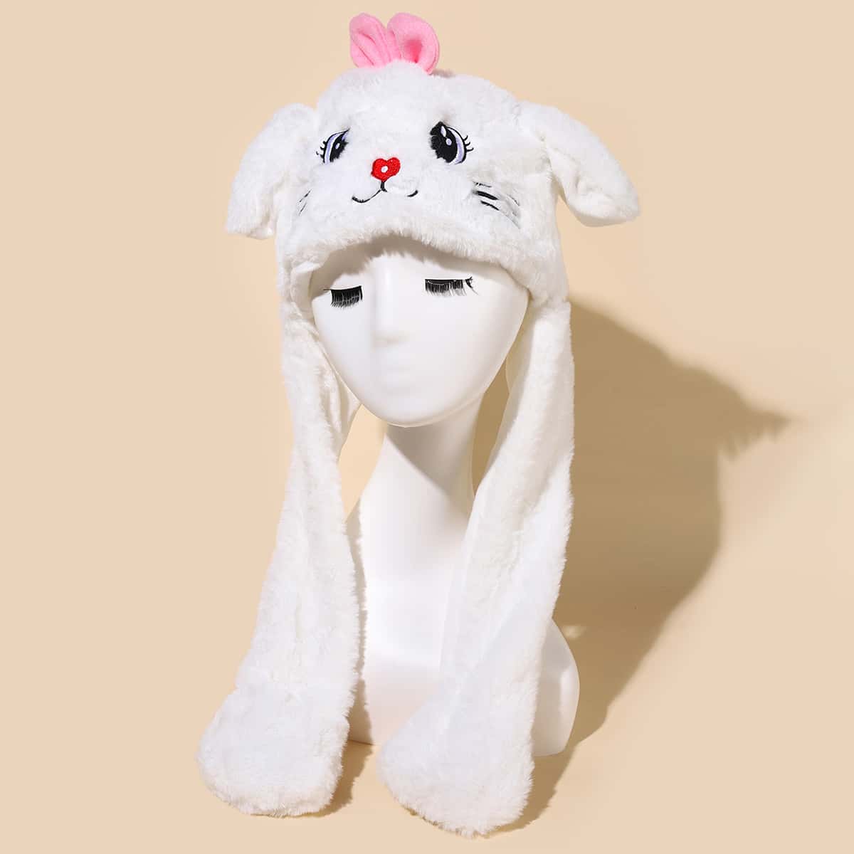 

Cartoon Graphic Ear Decor Fluffy Hat, White