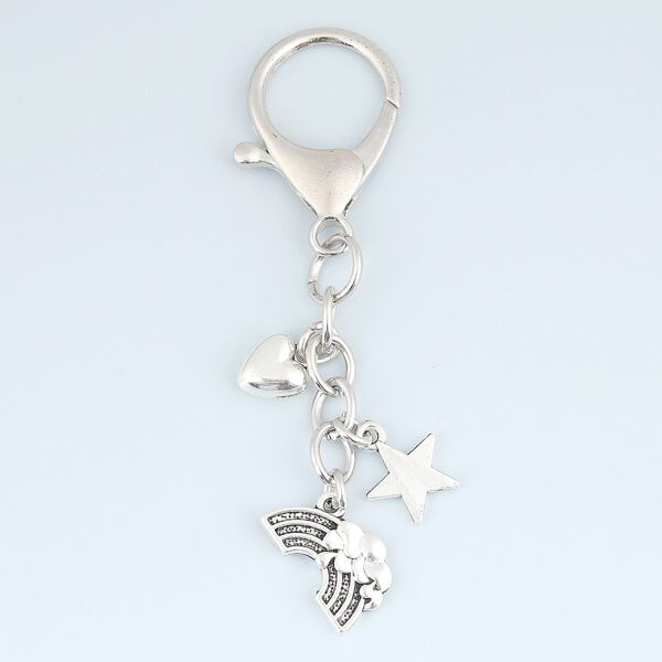 

Star & Heart Charm Keychain, Silver