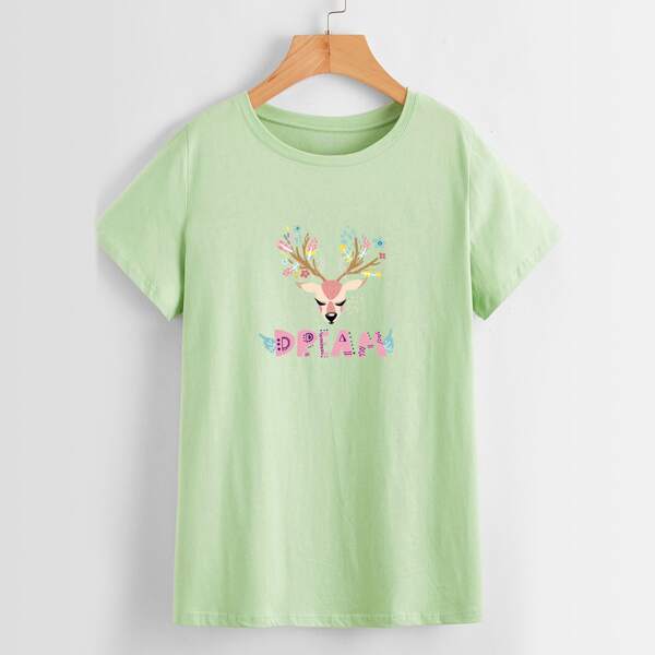 

Letter & Cartoon Graphic Tee, Lime green