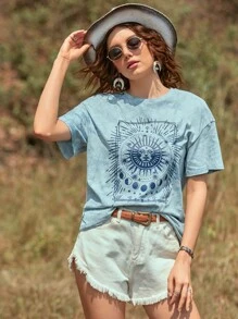 T-shirt Grafis Casual - Mint Blue - View 1