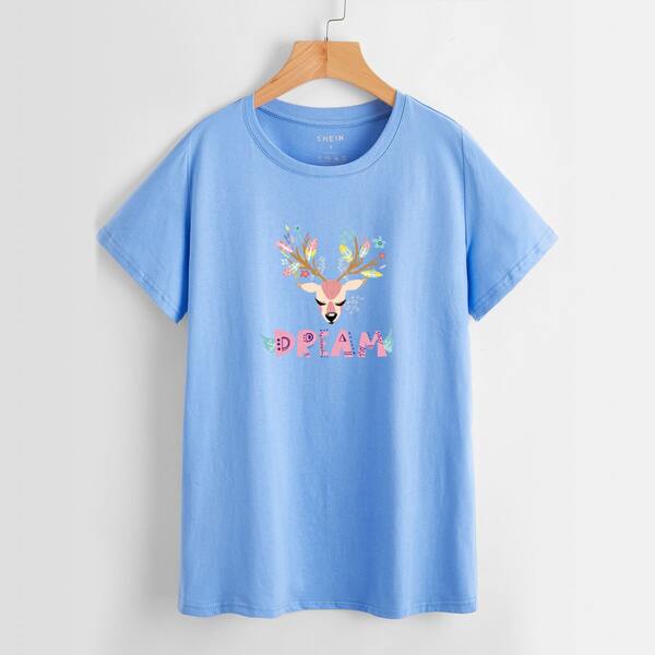 

Letter & Cartoon Graphic Tee, Blue