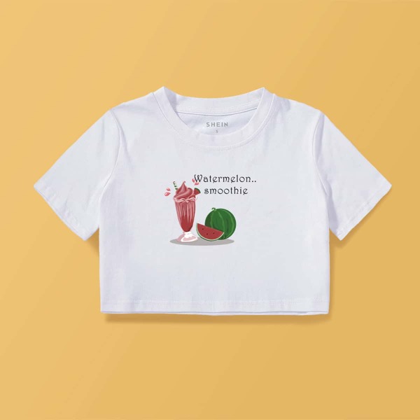 

Watermelon & Letter Graphic Crop Tee, White