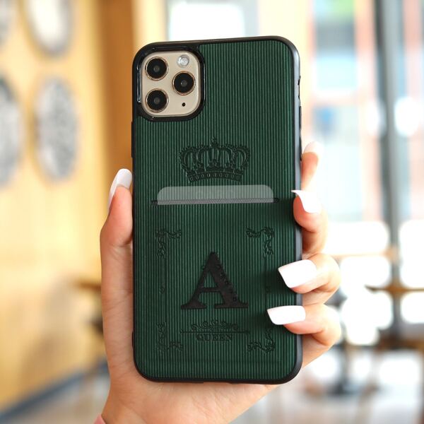 

Letter & Crown Print Phone Case, Dark green