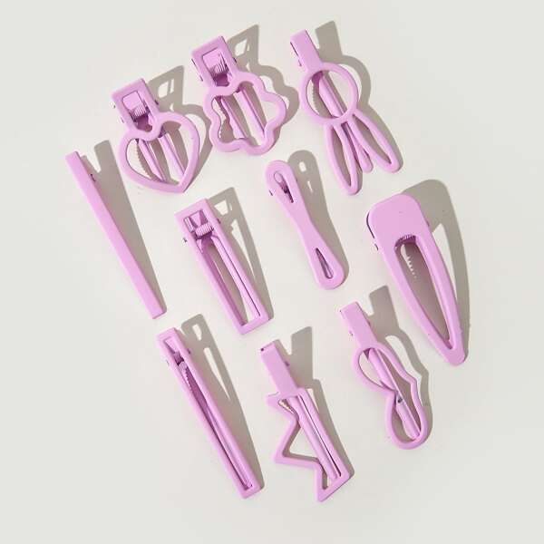 

10pcs Heart & Crown Decor Hair Clip, Pink