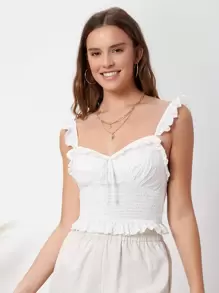 SHEIN Unity Top De Tirantes Fruncido Con Detalle De Volantes De Schiffy - Blanco - Ver 1