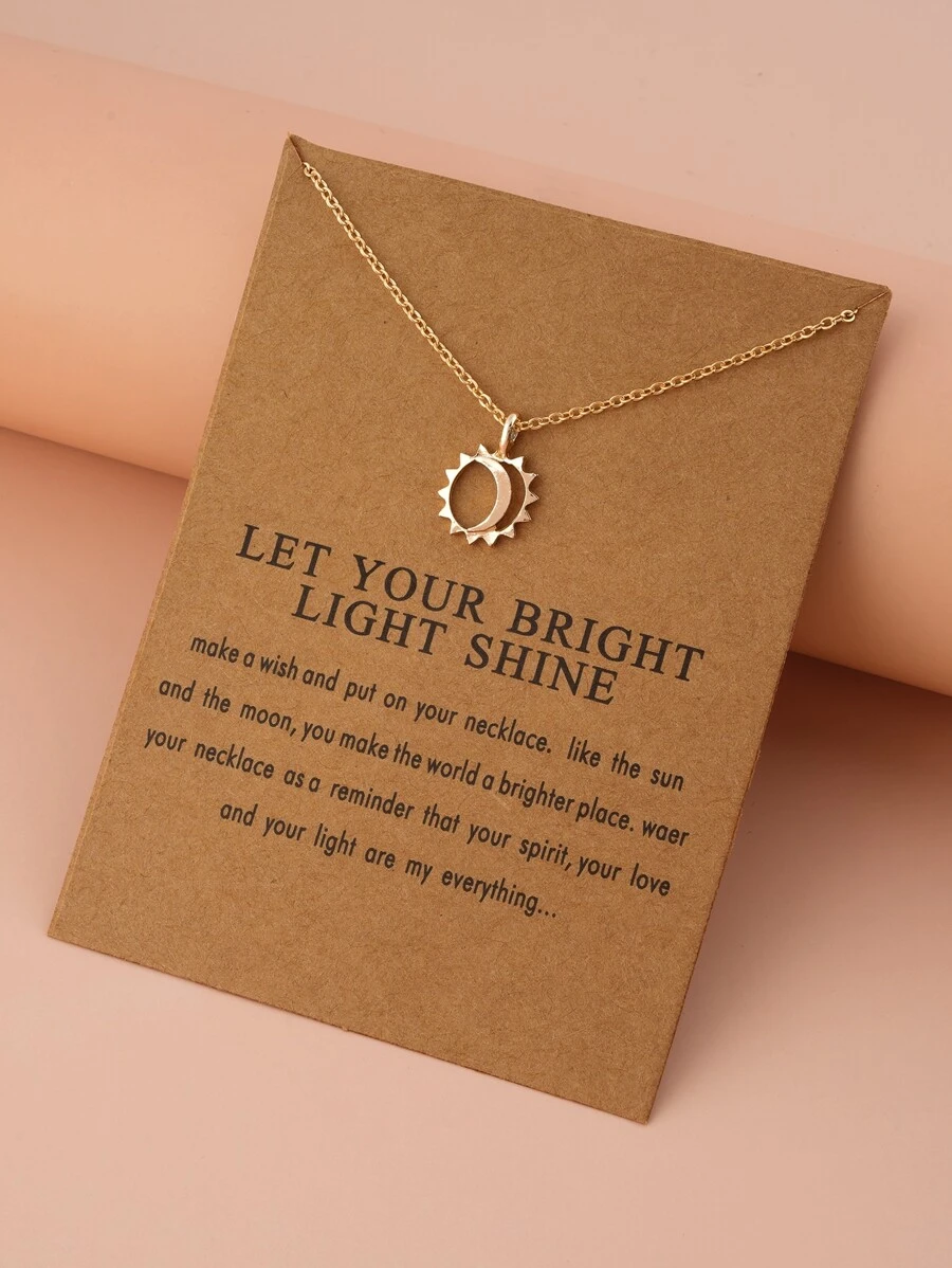 Sun Moon Charm Necklace - Yellow Gold - View 1