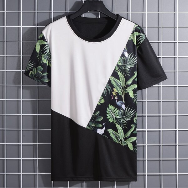 

Men Color-block Tropical Print Tee, Multicolor