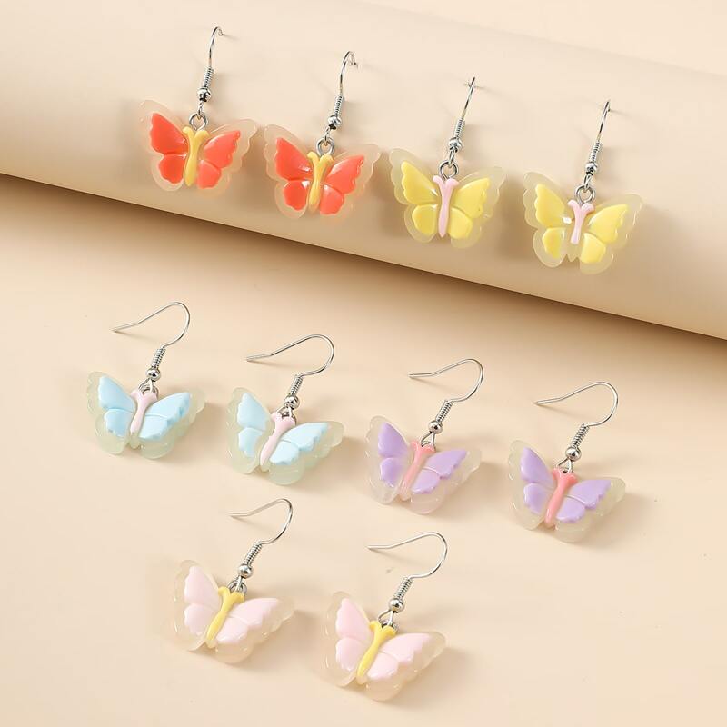 

5pairs Luminous Butterfly Drop Earrings, Multicolor