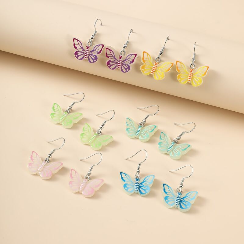 

6pairs Luminous Butterfly Drop Earrings, Multicolor