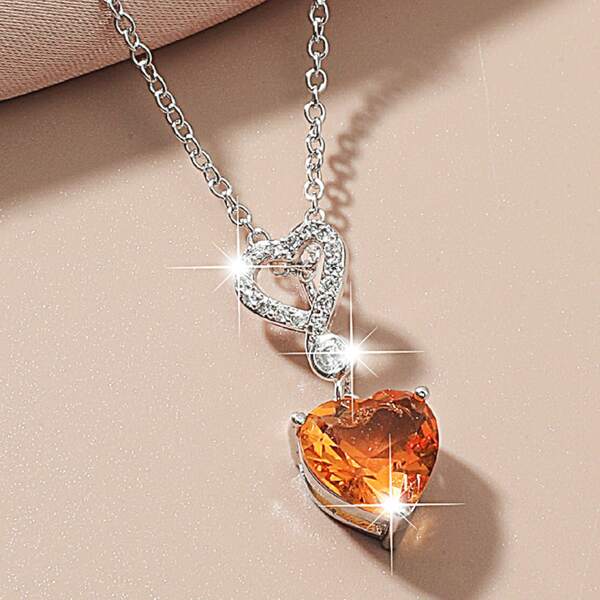 

Zircon Heart Charm Necklace, Silver