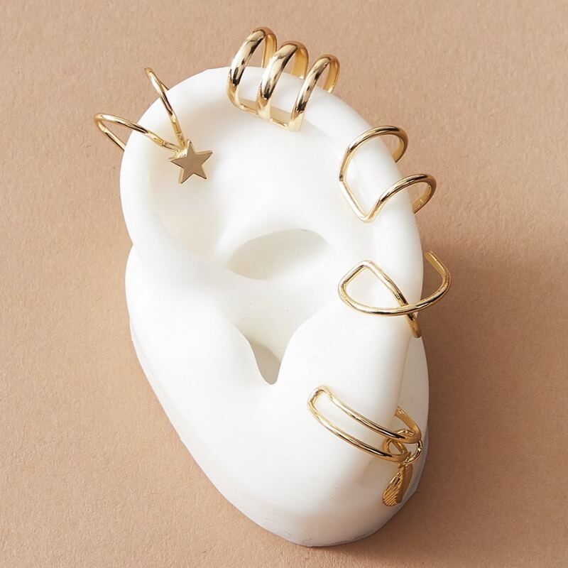 

5pcs Star & Leaf Decor Ear Cuff, Gold