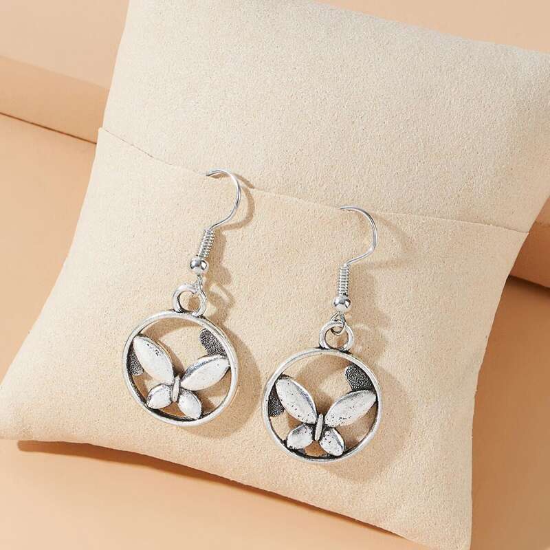 

Butterfly Drop Earrings, Antique silver