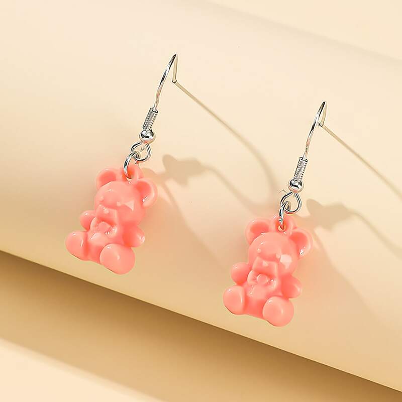 

Cartoon Bear Drop Earrings, Hot pink