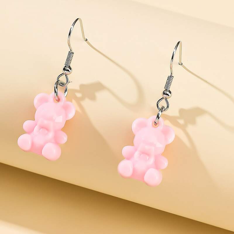 

Cartoon Bear Drop Earrings, Baby pink