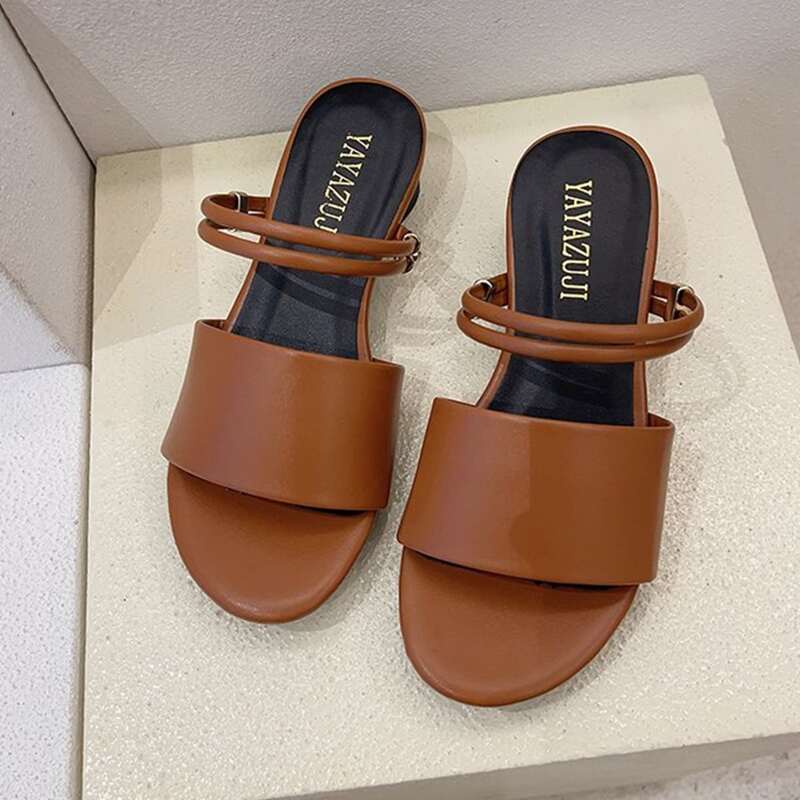 

Solid Chunky Heeled Mules, Brown