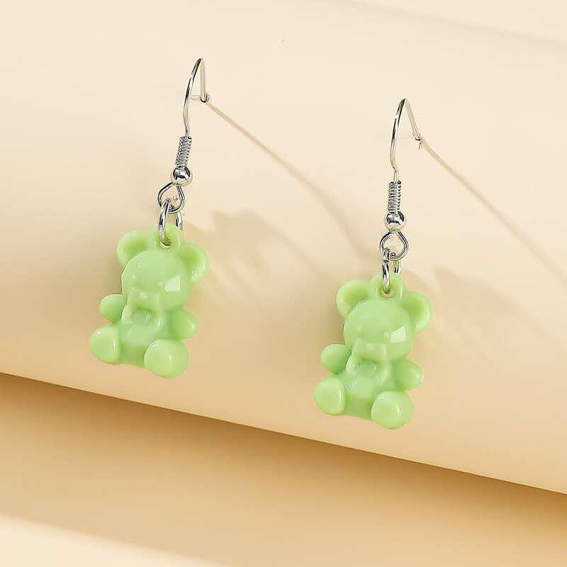 

Cartoon Bear Drop Earrings, Green