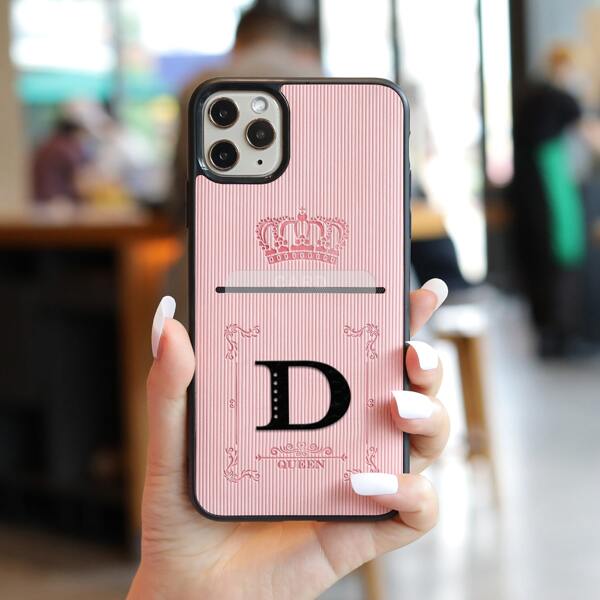 

Letter Graphic Card Slot Phone Case, Pink
