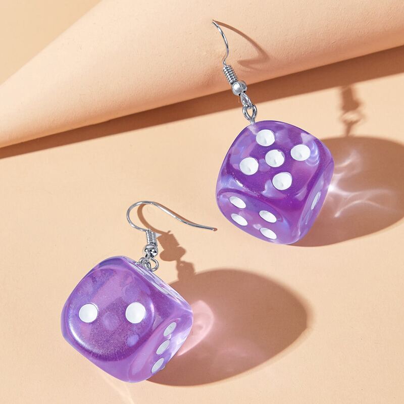 

Dice Drop Earrings, Purple