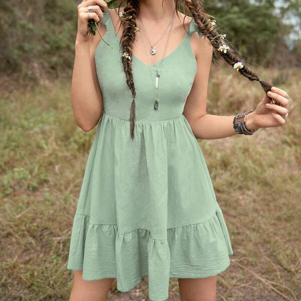 

Solid Backless Knotted Cami Dress, Mint green