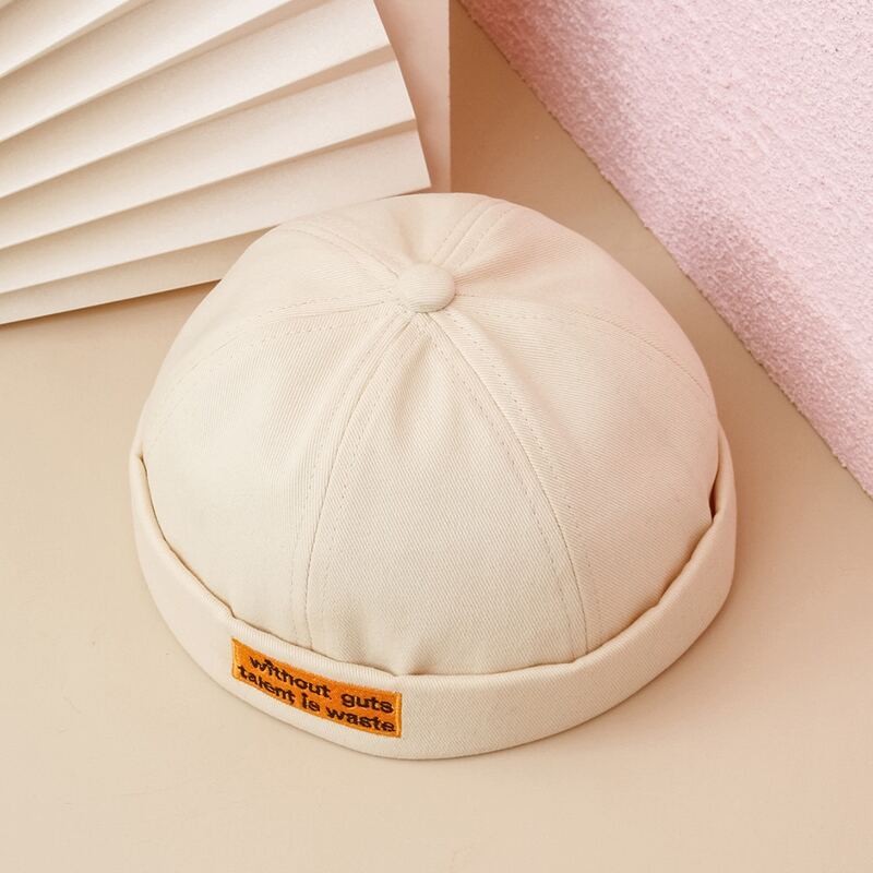 

Slogan Graphic Embroidery Docker Hat, Beige