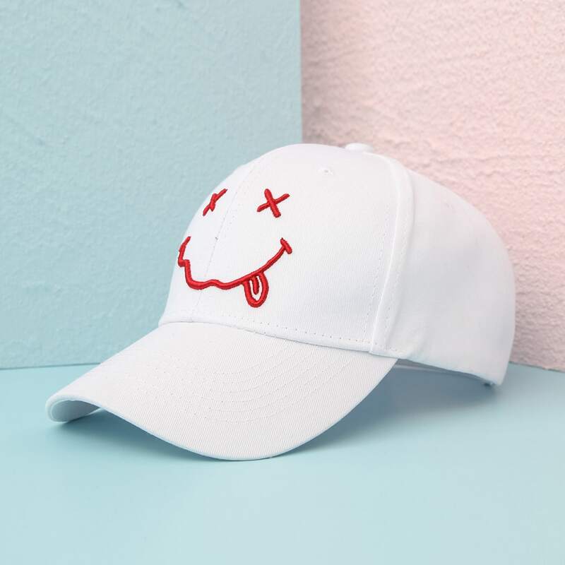 

Expression Graphic Embroidery Baseball Cap, White
