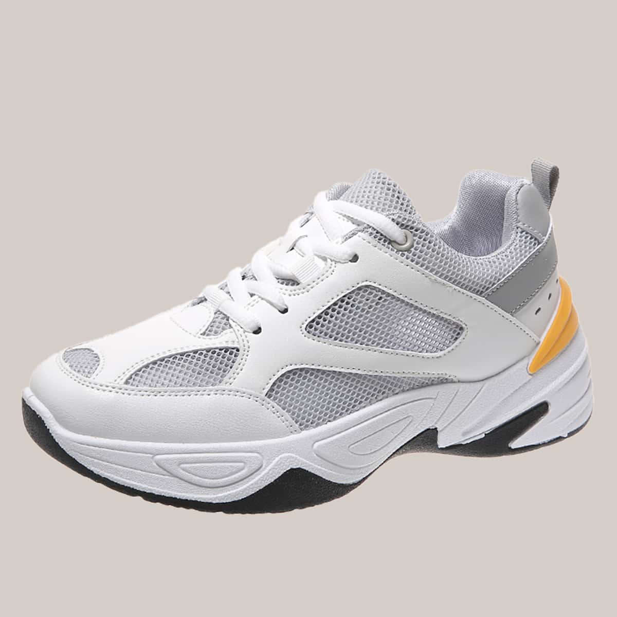 

Lace-up Mesh Chunky Sneakers, White