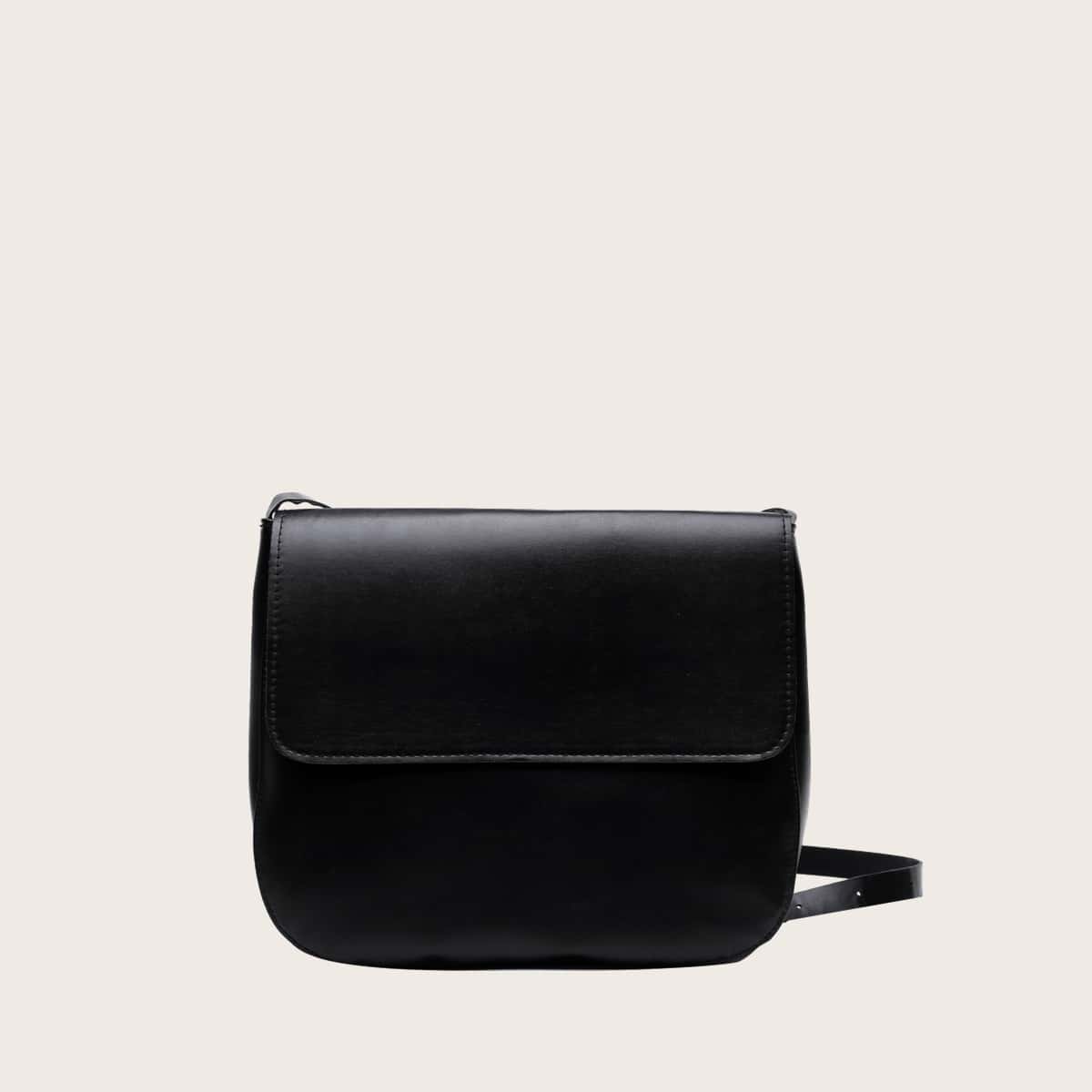 

Solid Flap Crossbody Bag, Black