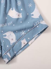 Conjunto De Pijama Gráfico Con Letras Y Dibujos Animados - Neblina azul - Ver 4