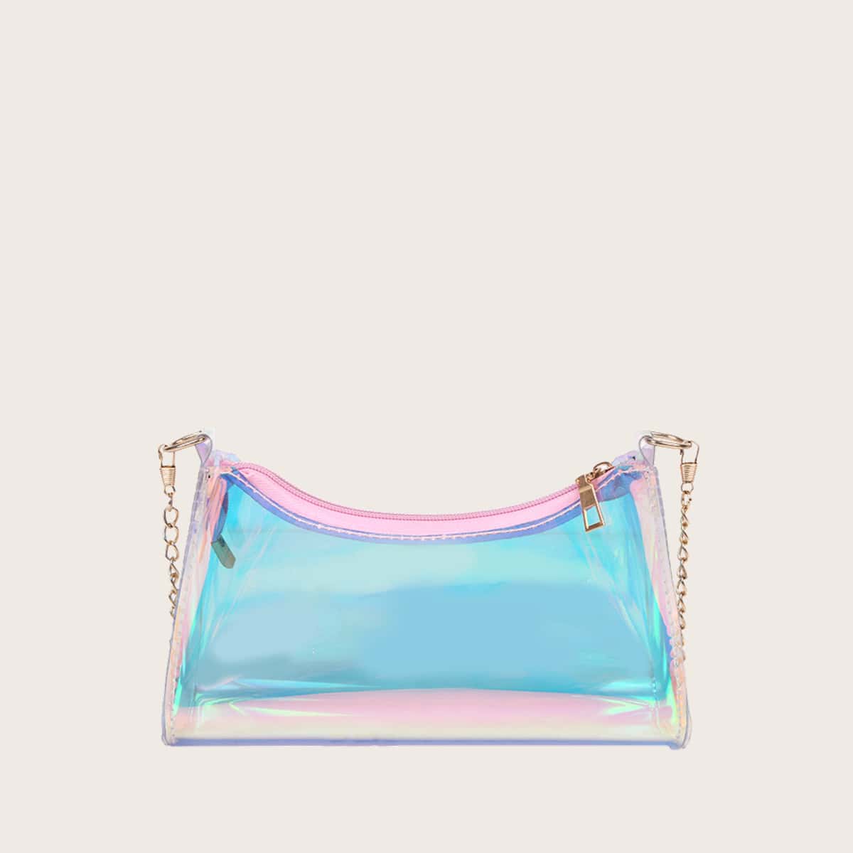 

Holographic Chain Crossbody Bag, Pink