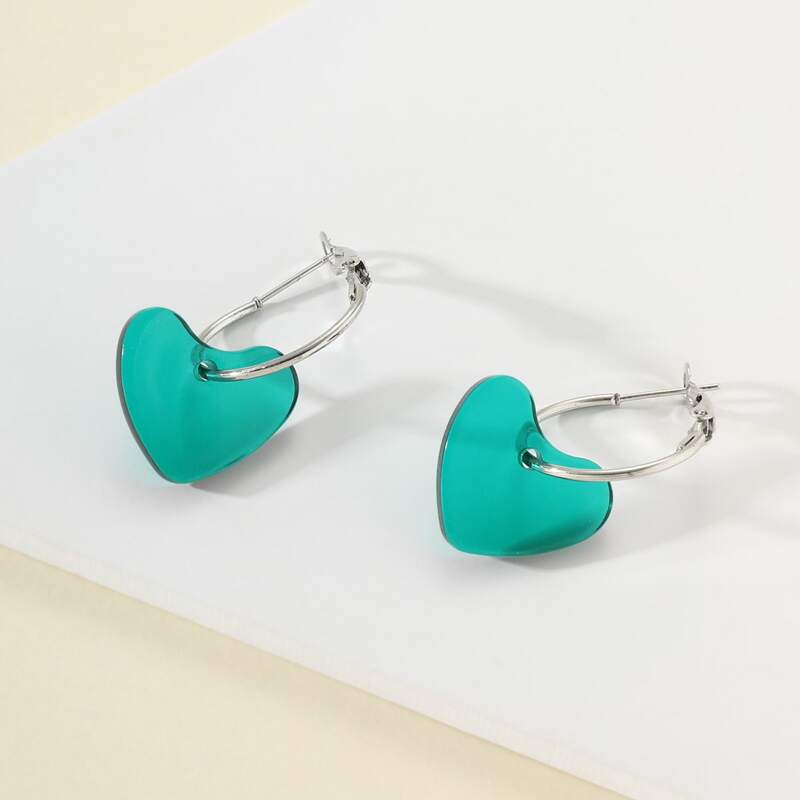 

Clear Heart Drop Earrings, Green