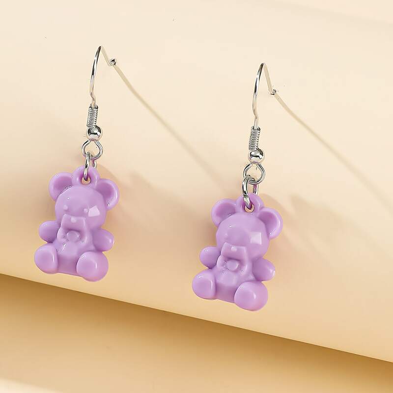 

Cartoon Bear Drop Earrings, Purple