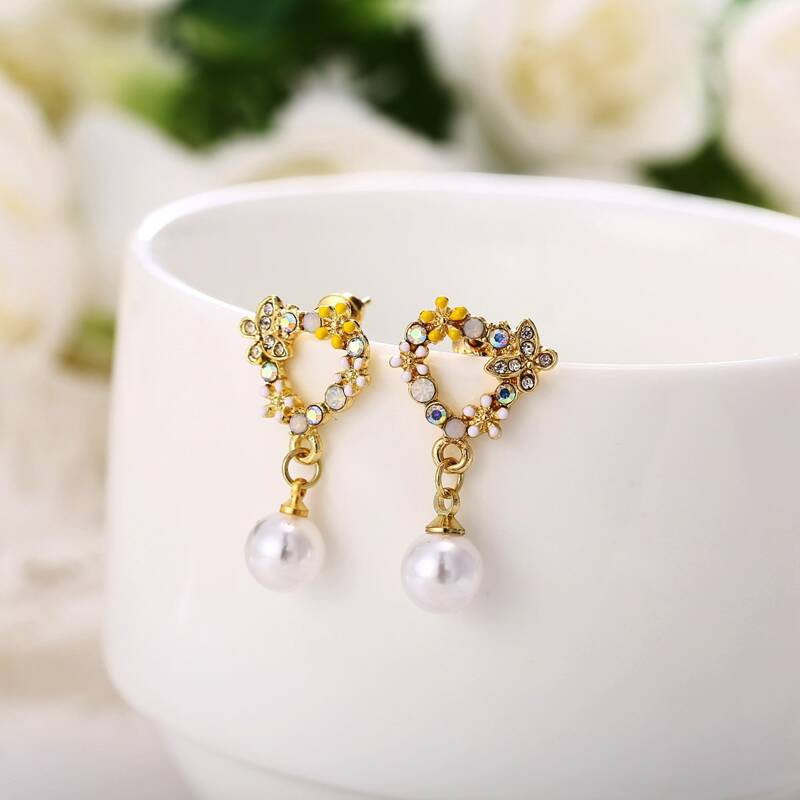 

Faux Pearl Drop Earrings, Gold